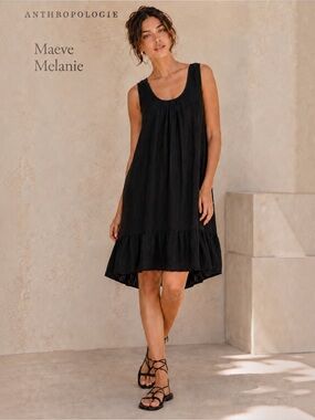 Anthropologie Maeve Melanie Black Textured Hi-Low Mini Dress Sleeveless - Medium